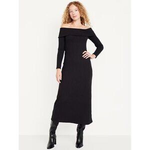 OLD NAVY by Gap Off-The-Shoulder Rib Knit Maxi Dress Stretch Long Black Medium‎